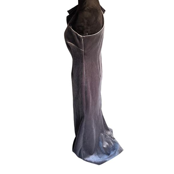 Eliza J Velvet One Shoulder Bow Evening Gown Dress Gray Size 6P NWT - Picture 4 of 12